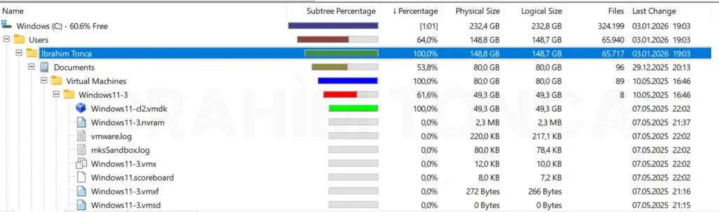 WinDirStat görsel dosya haritası